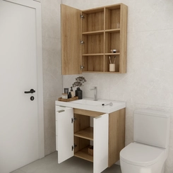 Conjunto de Banheiro Estilare Sem Cuba CNJ5007 3 Portas Carvalho/Branco SE