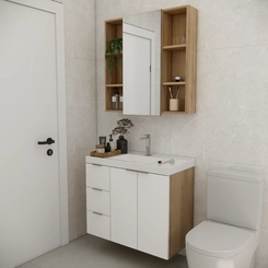 Conjunto de Banheiro Estilare Sem Cuba CNJ5007 3 Portas Carvalho/Branco SE