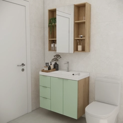 Conjunto de Banheiro Estilare Sem Cuba CNJ5007 3 Portas Carvalho/Verde SE