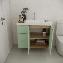Conjunto de Banheiro Estilare Sem Cuba CNJ5007 3 Portas Carvalho/Verde SE