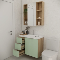 Conjunto de Banheiro Estilare Sem Cuba CNJ5007 3 Portas Carvalho/Verde SE