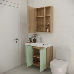 Conjunto de Banheiro Estilare Sem Cuba CNJ5007 3 Portas Carvalho/Verde SE