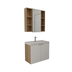 Conjunto de Banheiro Estilare Com Cuba CNJC5005 3 Portas Carvalho/Branco SE