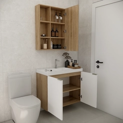 Conjunto de Banheiro Estilare Com Cuba CNJC5005 3 Portas Carvalho/Branco SE