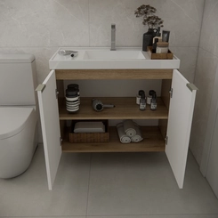 Conjunto de Banheiro Estilare Com Cuba CNJC5005 3 Portas Carvalho/Branco SE