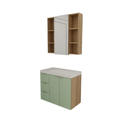 Conjunto de Banheiro Estilare Com Cuba CNJC5007 3 Portas Carvalho/Verde SE
