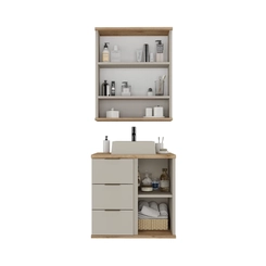 Conjunto de Banheiro Estilare Sem Cuba CNJ4005 3 Portas Nude/Carvalho SE