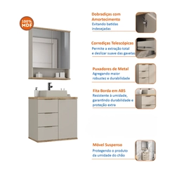 Conjunto de Banheiro Estilare Sem Cuba CNJ4005 3 Portas Nude/Carvalho SE