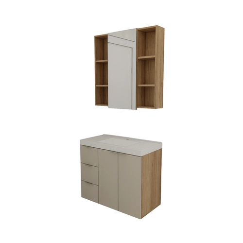 Conjunto de Banheiro Estilare Com Cuba CNJC5007 3 Portas Carvalho/Nude SE