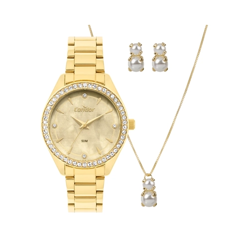Kit Relógio Condor Co2036myw/k4x Analógico Feminino Dourado com Acessórios