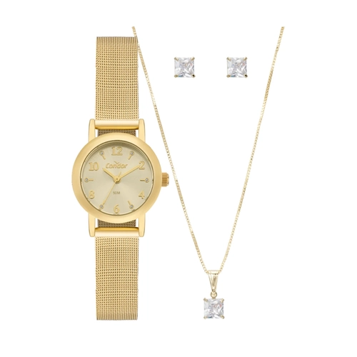 Kit Relógio Analógico Condor Co2035nwq/k4x Feminino Dourado e Acessórios