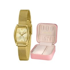 Kit Relógio Lince Lqgh278l22-c2kx Analógico Feminino Dourado com Porta-Joias