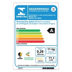 Lava e Seca 11kg Painel Digital Abertura Frontal TCL C311WDS Prata