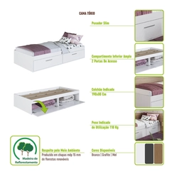 Cama Solteiro Baú Art in Móveis CT1080 Mel SE