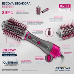 Escova Secadora 1.300W 4 em 1 Cerâmica Britânia BES26SR Cinza Bivolt