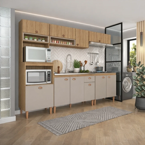 Cozinha Compacta Fellicci Marti 9 Portas 1 Gaveta Mel/Fendi SE