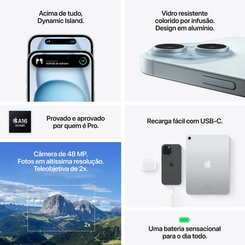 iPhone 15 Apple 128GB Tela 6.1" Câmera Principal 48MP e Selfie 12MP Azul