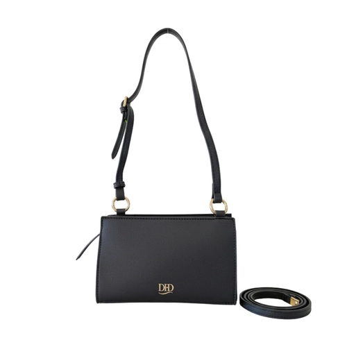 Bolsa DFD Feminina com Alça Ajustável e Detalhes Dourados Preto