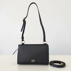 Bolsa DFD Feminina com Alça Ajustável e Detalhes Dourados Preto
