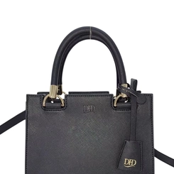 Bolsa DFD Feminina Quadrada com Detalhes Dourados Preto