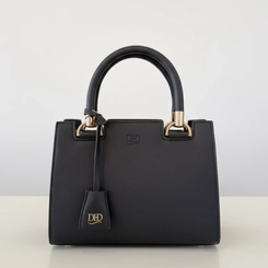 Bolsa DFD Feminina Quadrada com Detalhes Dourados Preto
