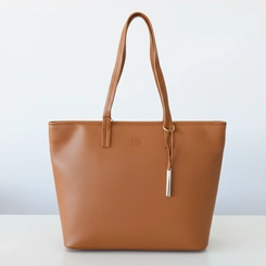 Bolsa DFD Feminina Minimalista Detalhes Dourados Marrom