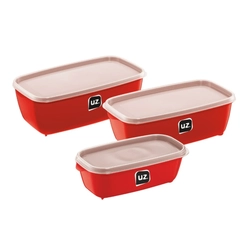 Conjunto de Potes Multiuso Uz 3 Peças Vermelho
