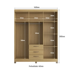 Guarda-Roupa 6 Portas 3 Gavetas Decibal RP3638 Ipê