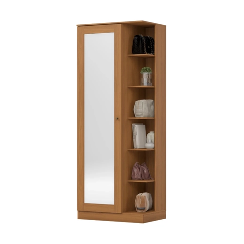 Sapateira 1 Porta com Espelho e Prateleiras Laterais Henn Duetto D182-214 Cinamomo
