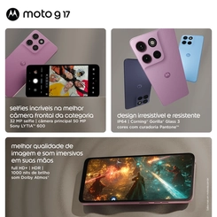 Smartphone Motorola G17 256GB 4GB RAM Tela 6.7" Câmera 50MP + 5MP e Selfie 32MP Azul Claro
