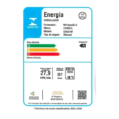 Freezer Horizontal 1 Porta 307L Consul CHA31MB Branco