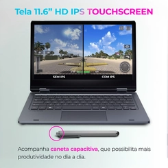 Notebook 2 em 1 Tela 11.6" 128GB 4GB RAM Intel Celeron N4500 Positivo C4128E Cinza Escuro