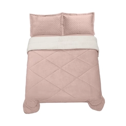 Edredom Sherpa Casal Hedrons 220x240cm Liso Rosa