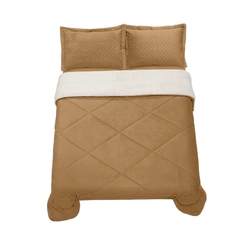 Edredom Sherpa Casal Hedrons 220x240cm Liso Camelo