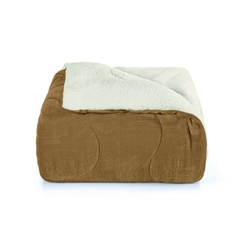 Edredom Sherpa Casal Hedrons 220x240cm Liso Camelo