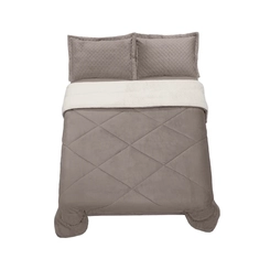 Edredom Sherpa Casal Hedrons 220x240cm Liso Taupe