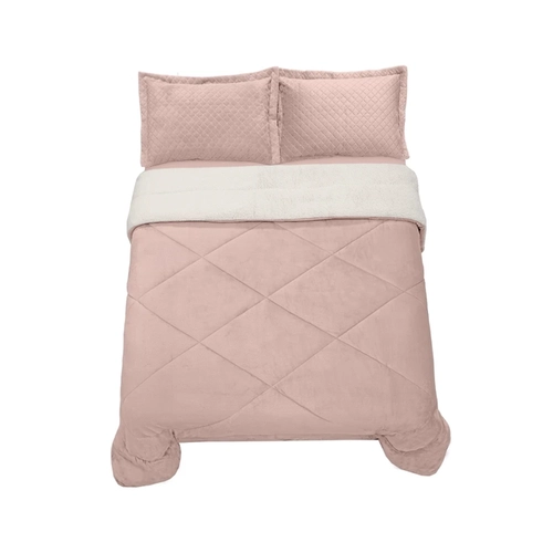 Edredom Sherpa Queen Hedrons 240x260cm Liso Rosa