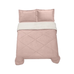 Edredom Sherpa Queen Hedrons 240x260cm Liso Rosa