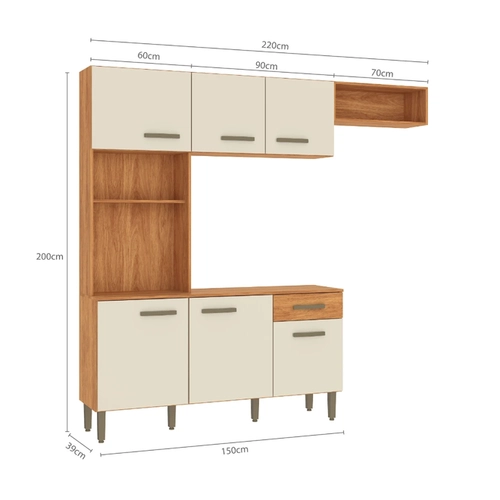 Cozinha Compacta Fellicci Nina 6 Portas 1 Gaveta CN10 Cinamomo/Off