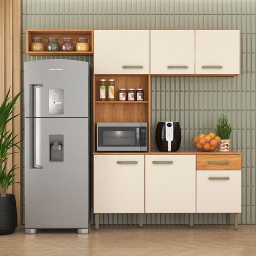 Cozinha Compacta Fellicci Nina 6 Portas 1 Gaveta CN10 Cinamomo/Off