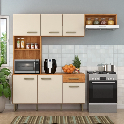 Cozinha Compacta Fellicci Nina 6 Portas 1 Gaveta CN10 Cinamomo/Off