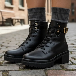 Bota Coturno Feminina Mississipi J0821 Preta com Fivela Dourada