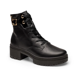 Bota Coturno Feminina Mississipi J0821 Preta com Fivela Dourada