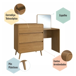 Cômoda Penteadeira 3 Gavetas Completa Móveis CV005 Carvalho Xingu SE