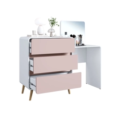 Cômoda Penteadeira com Espelho 3 Gavetas Completa Móveis CV005 Branco/Rosa SE
