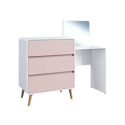 Cômoda Penteadeira com Espelho 3 Gavetas Completa Móveis CV005 Branco/Rosa SE