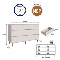 Cômoda 6 Gavetas Completa Móveis CV004 Bege Dunas SE