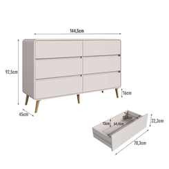 Cômoda 6 Gavetas Completa Móveis CV004 Bege Dunas SE