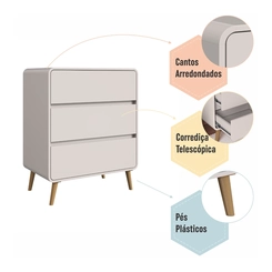 Cômoda 3 Gavetas Completa Móveis CV003 Bege Dunas SE