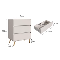 Cômoda 3 Gavetas Completa Móveis CV003 Bege Dunas SE